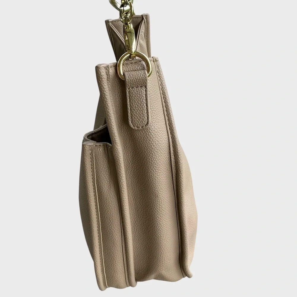 Ahdorned Braided Strap Shoulder Vegan Leather Taupe Minimalist Everyday Purse